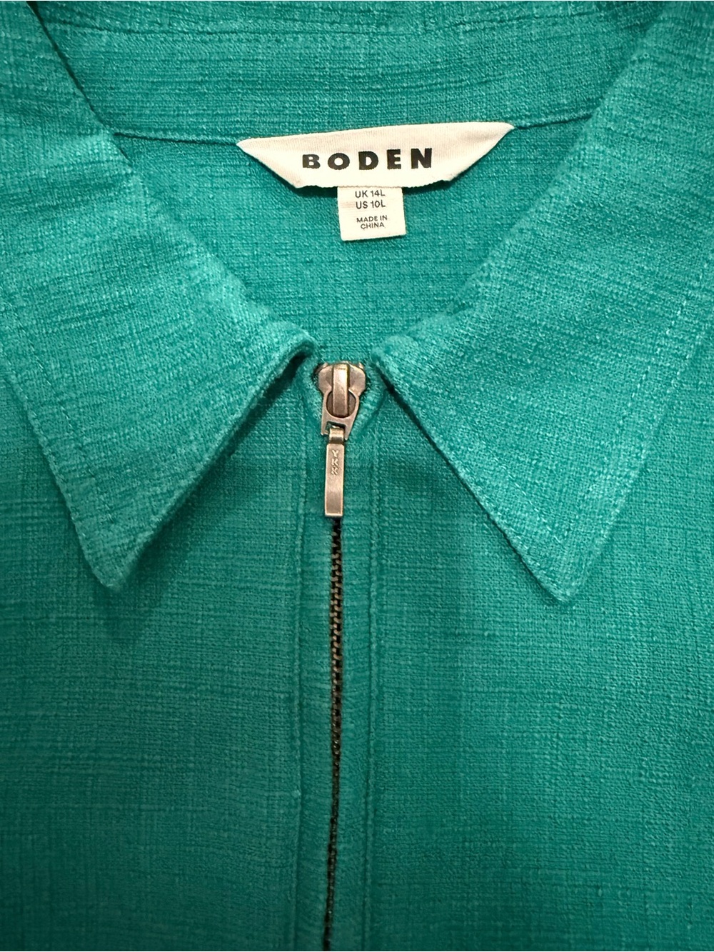 Boden Green Zip Front Collared Short Sleeve Shift Dress 10 L tall - Picture 4 of 5